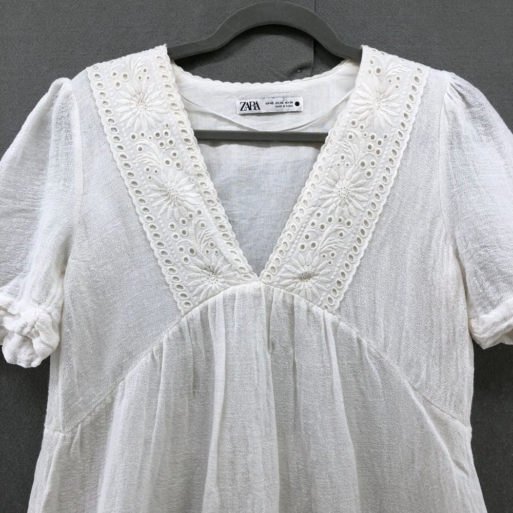 Zara White Eyelet Mini Dress - Picture 4 of 12